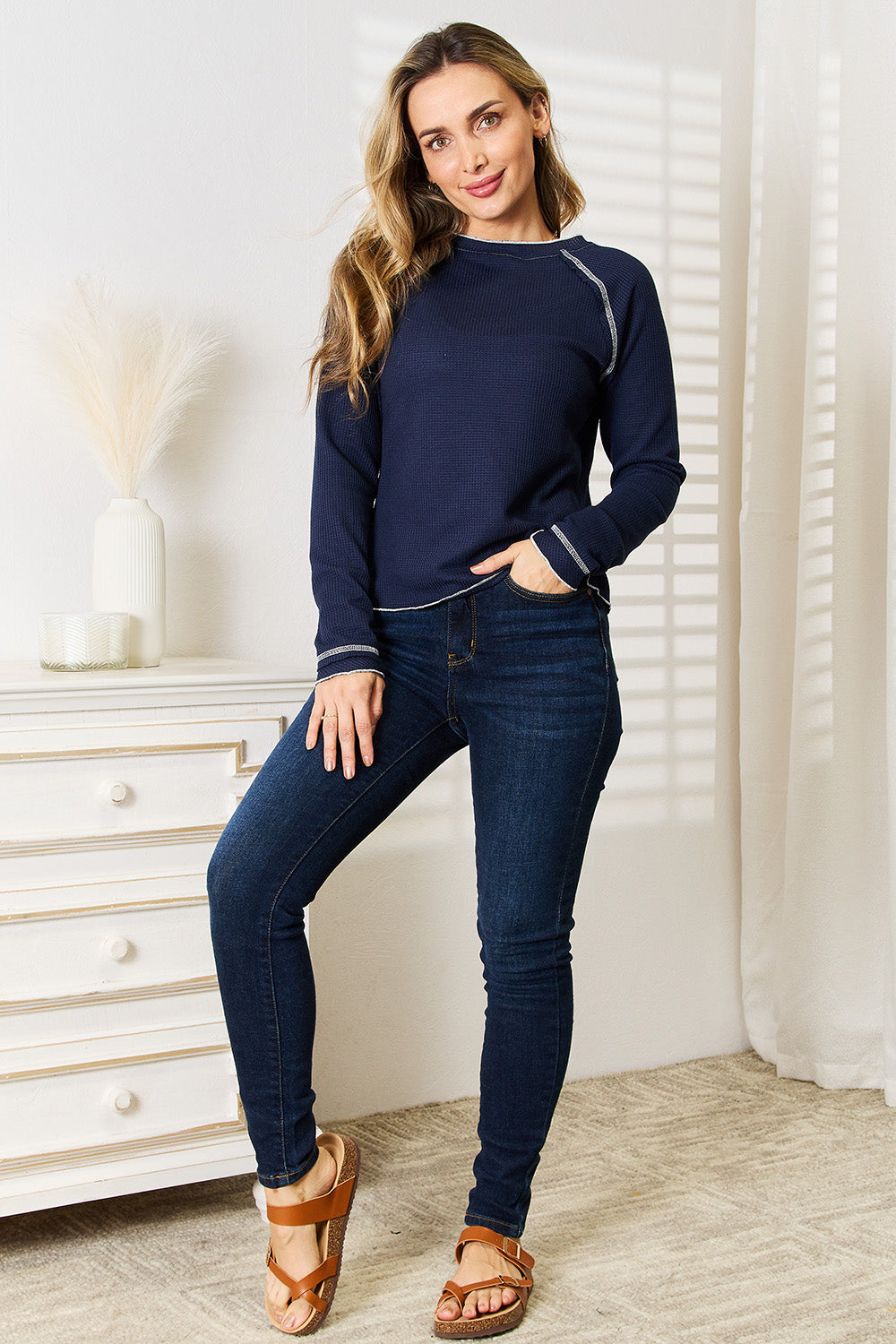 Basic Bae Long Raglan Sleeve Round Neck Top